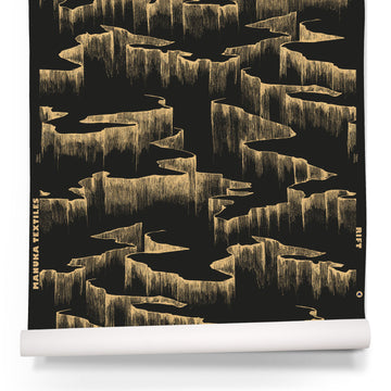 Rift Wallpaper, Metallic Gold on Matte Black