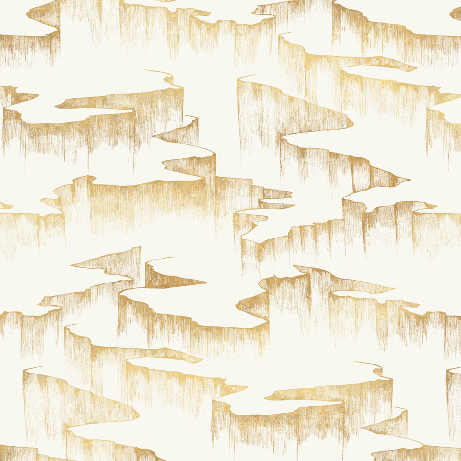 Rift Wallpaper, Metallic Gold on Bone White
