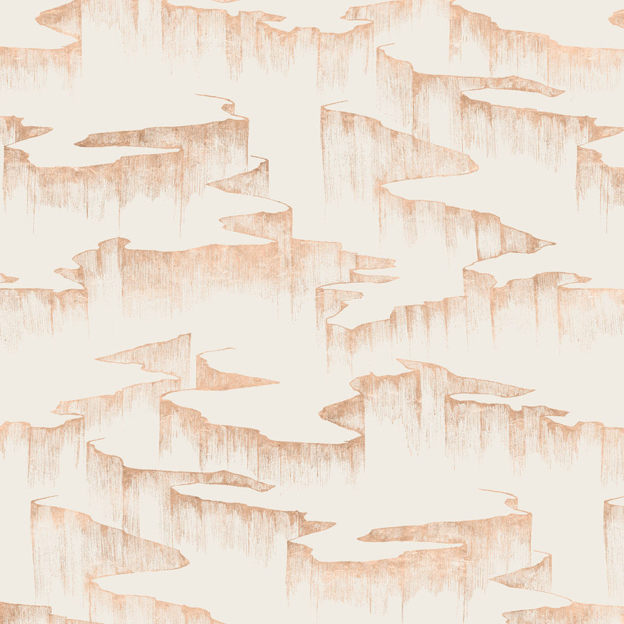 Rift Wallpaper, Rose Gold on Greige
