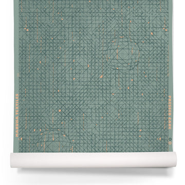 Pressed Cane Wallpaper, Pine Green on Lagoon Teal