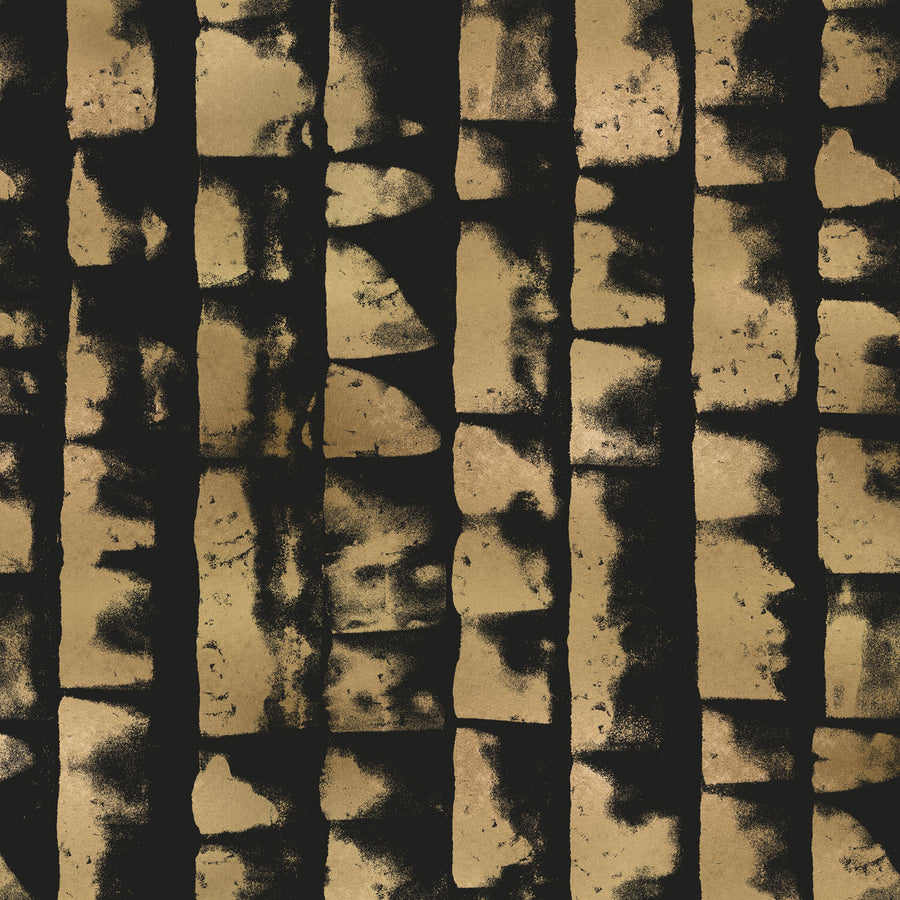 Shibori Banding Wallpaper, Metallic Gold on Matte Black