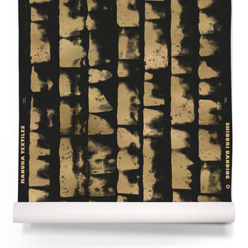 Shibori Banding Wallpaper, Metallic Gold on Matte Black