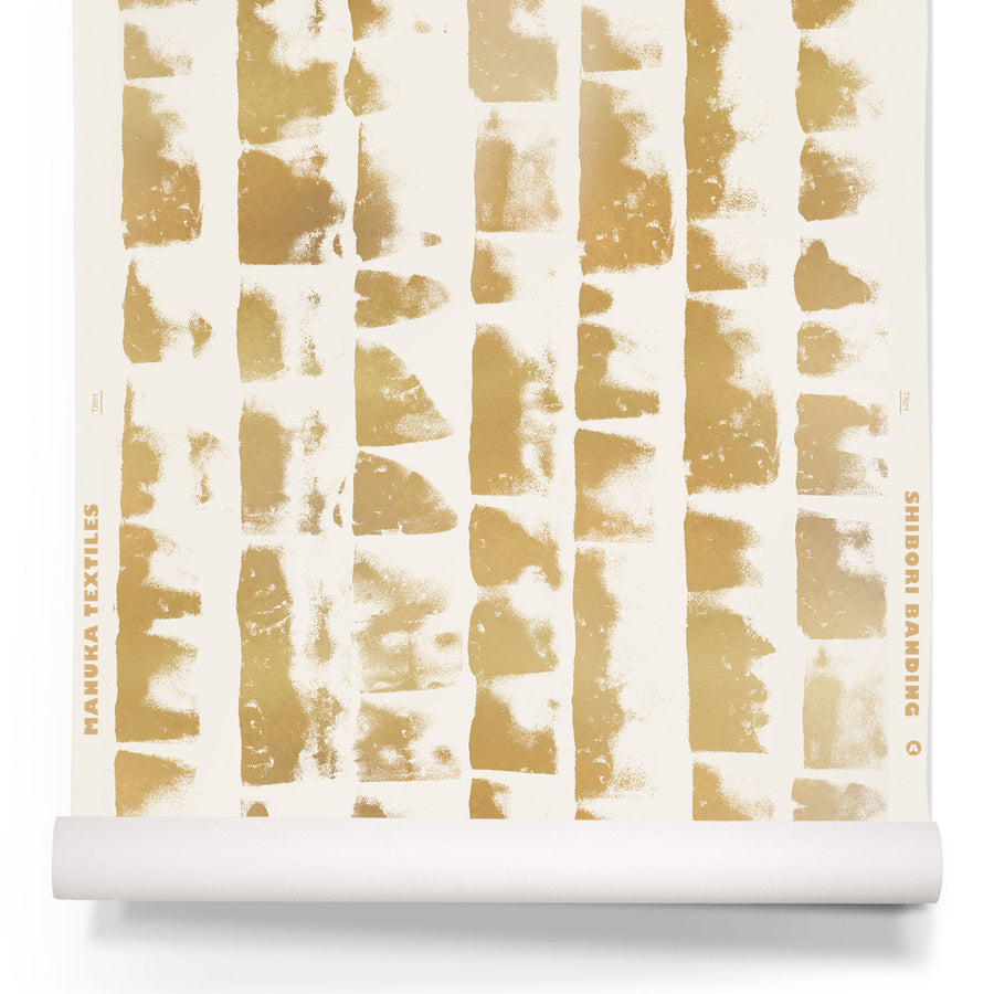 Shibori Banding Wallpaper, Metallic Gold on Bone White