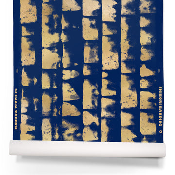 Shibori Wallpaper, Metallic Gold on Azurite Blue