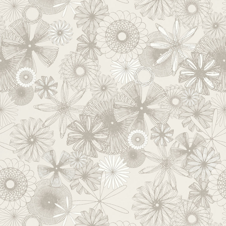 Spiro Trip Wallpaper, French Clay Gray with hints of Calcite White on Griege